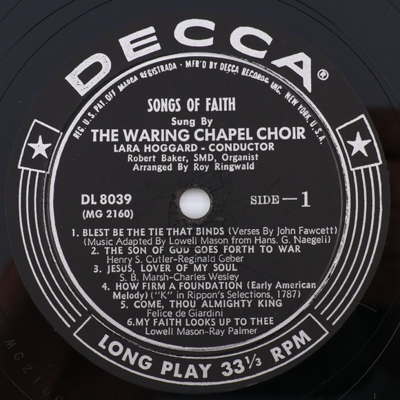 Waring Chapel Choir Songs Of Faith Hymn-Anthems Vol. I & II, LP Record DL 8039 - Picture 9 of 16